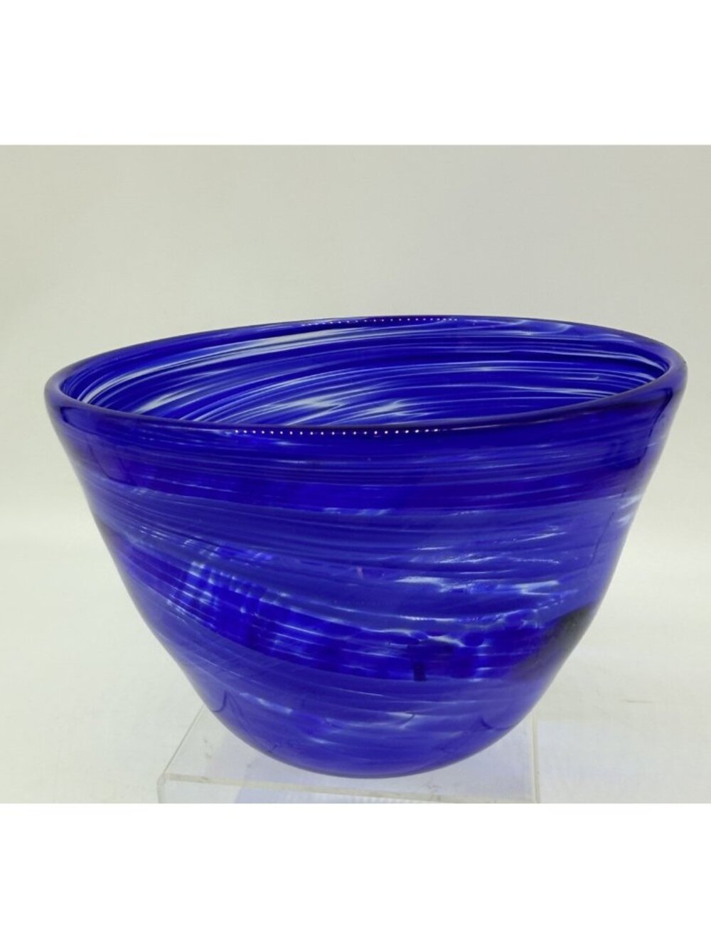 Ron Hinkle 2018 Blown Glass Blue Swirl Bowl Dish Vase West Virginia Signed